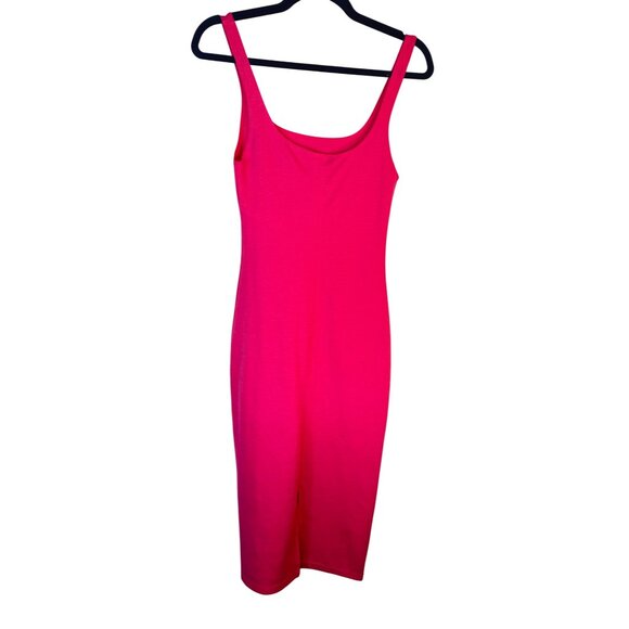 Zara Small Bright Pink Bodycon Dress Sleeveless Scoop Neck Midi Polyester Blend - Picture 9 of 14